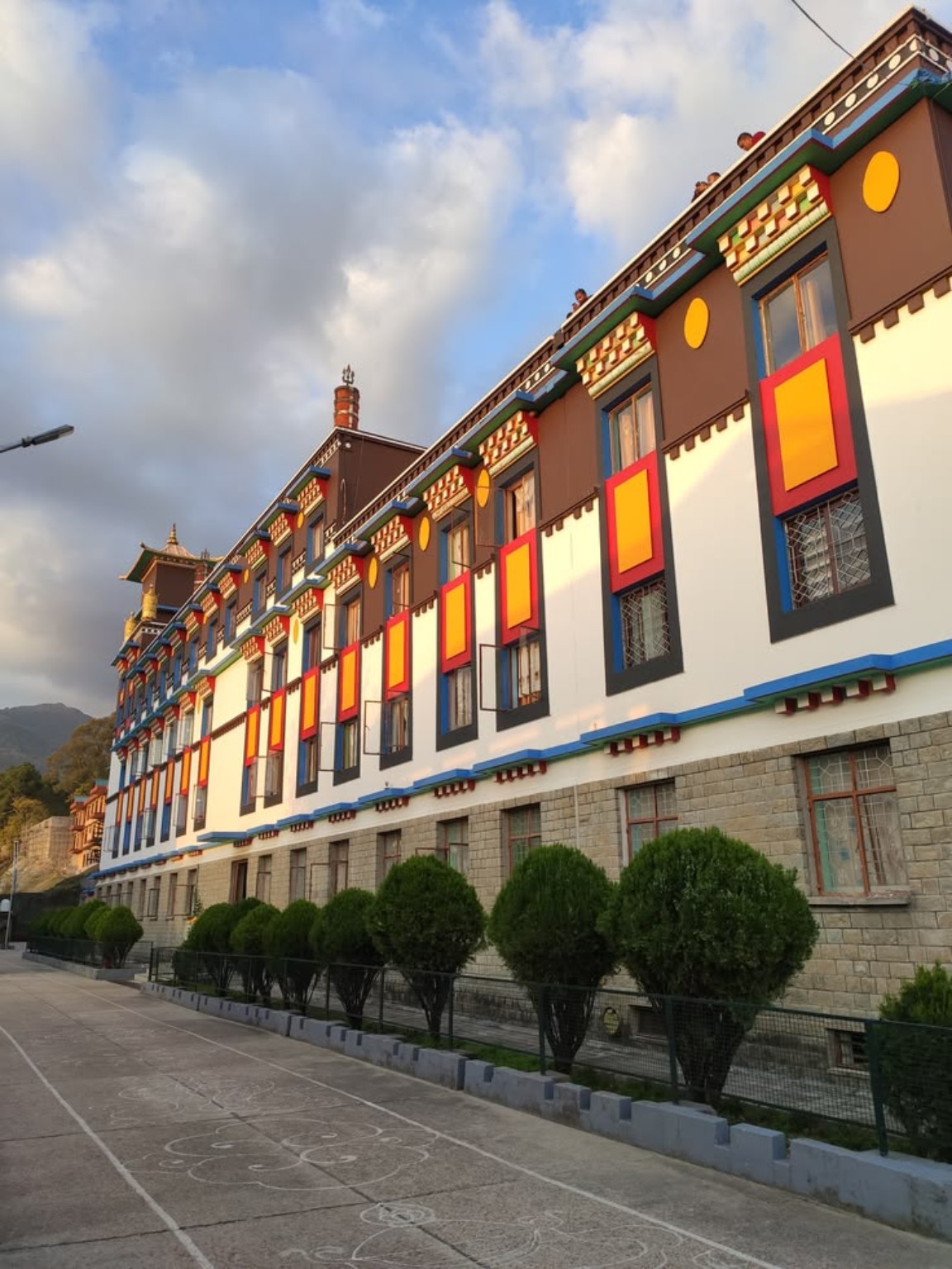 Colourful Tibetan monastery windows and courtyard